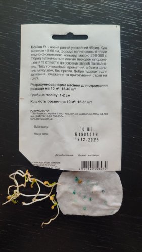 Баклажан Боніка F1 10 шт 90% схожість СЦ Традиція 12.2025р